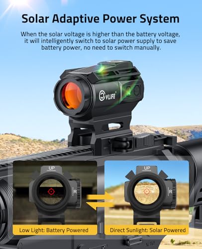 CVLIFE EagleFeather X Solar Multi-Reticle Red Dot Sight for Rifle,1x20mm 2MOA Dot 40MOA Circle Motion Awake Solar Optics with Quick Detach Mount...